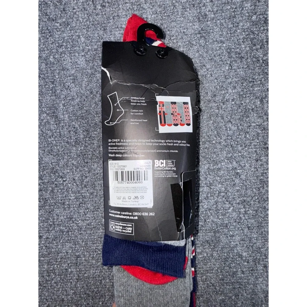 Tu Man Stay Fresh Socks 5 Pairs Union Jack Flag British Theme Cotton Size 9-12